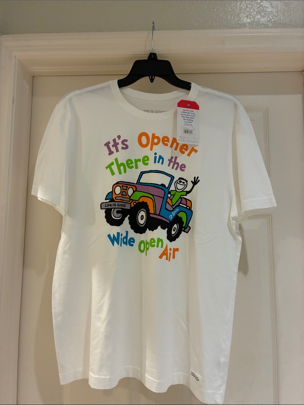 Life Is Good White Tee with Multicolor Jeep Graphic